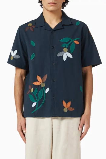 Didcot Bloom Applique Shirt in Cotton & Linen
