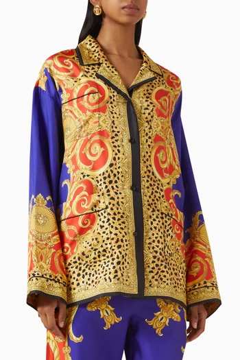 قميص بنقشة جلد الفهد وباروكية حرير تويل