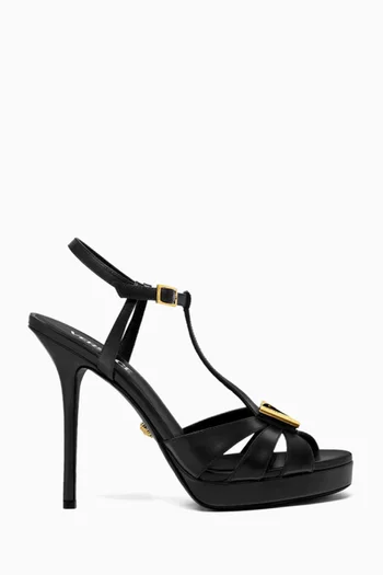 صندل بشعار حرف V وكعب 120 مم جلد عجل