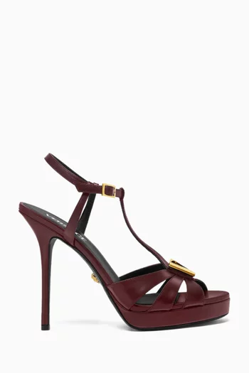 صندل بشعار حرف V وكعب 120 مم جلد عجل