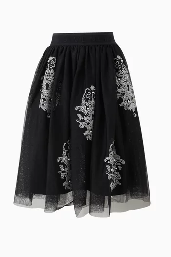 Embroidered Midi Skirt in Tulle