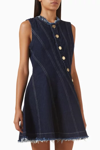 Roya Buttoned Mini Dress in Denim