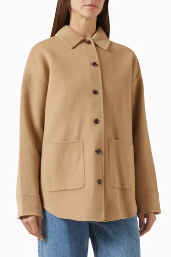 قميص بنمط جاكيت بأزرار مزيج صوف