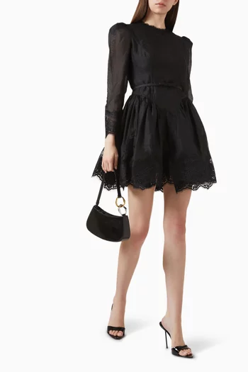 Hypnotic Lace-trim Mini Dress in Linen Blend