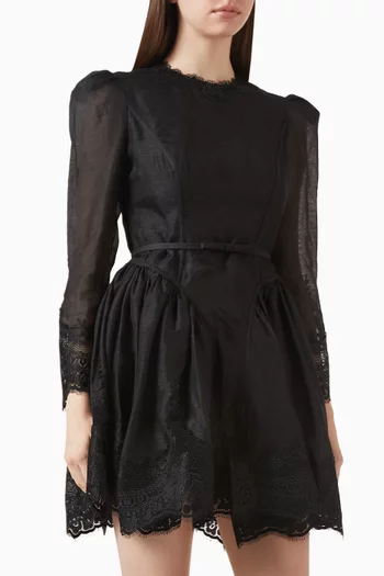 Hypnotic Lace-trim Mini Dress in Linen Blend