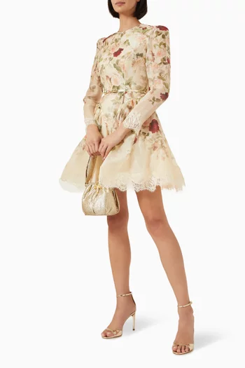Hypnotic Lace-trim Mini Dress in Linen Blend