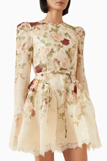Hypnotic Lace-trim Mini Dress in Linen Blend