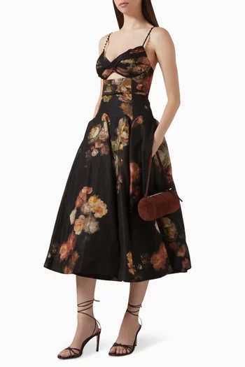 Hypnotic Twist Midi Dress in Silk Linen Organza