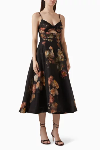 Hypnotic Twist Midi Dress in Silk Linen Organza