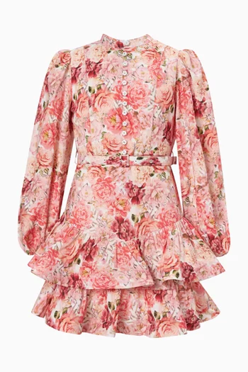 Amelia Sleeve Mini Dress in Linen & Silk