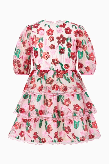 فستان قصير بتطريزات زهور