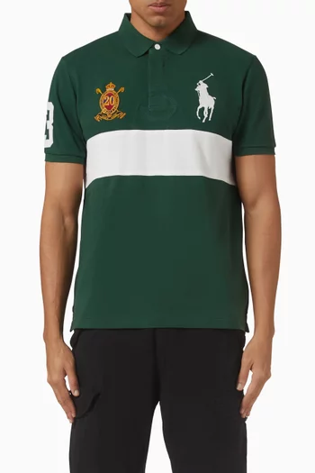 تي شيرت بولو بنقشة خطوط مائلة وشعار لاعب بولو على الحصان حجم كبير قطن