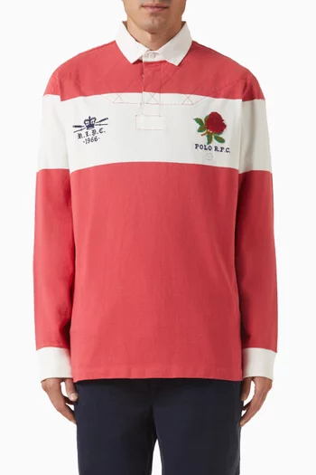 تي شيرت راجبي بقصة كلاسيكية ومطرز بشعار الماركة قطن وجيرسيه