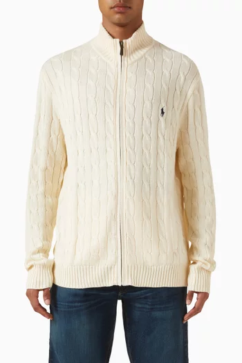 سترة بأكمام طويلة منسوج بغرزة الضفيرة 