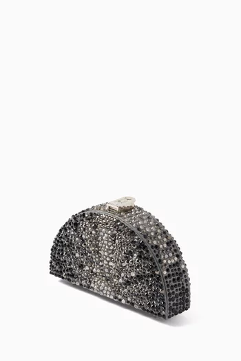 Crystal-embellished Fan Clutch Bag in Leather