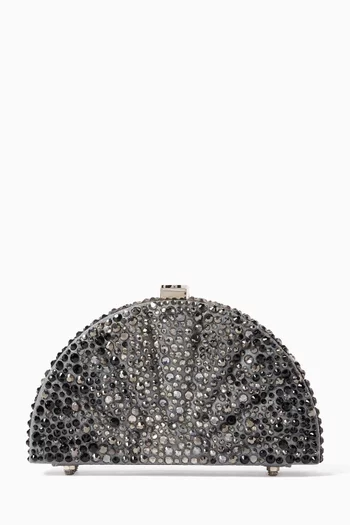 Crystal-embellished Fan Clutch Bag in Leather