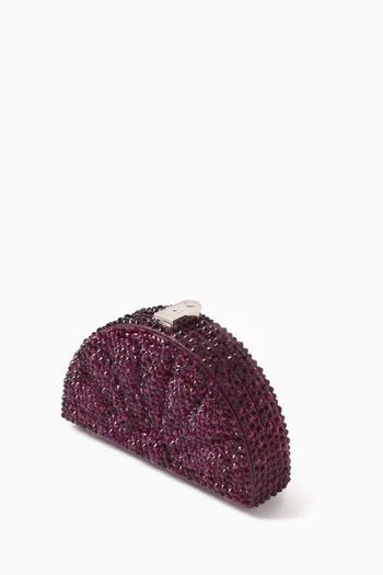 Crystal-embellished Fan Clutch Bag in Leather
