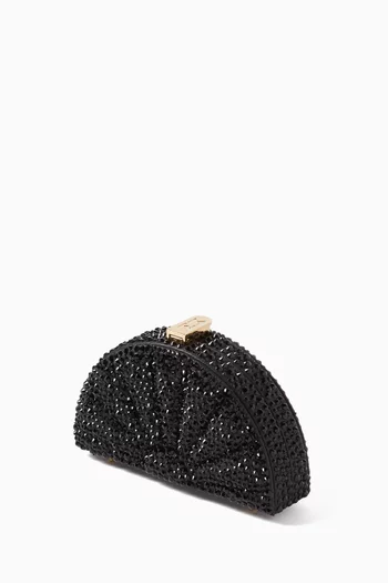 Crystal-embellished Fan Clutch Bag in Leather