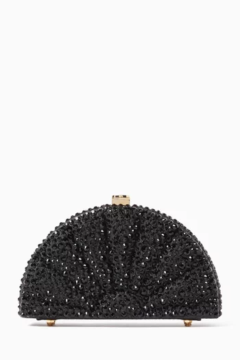 Crystal-embellished Fan Clutch Bag in Leather
