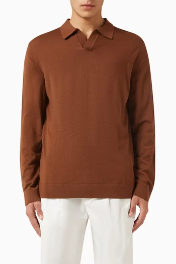Long-Sleeve Polo Shirt in Merino Wool