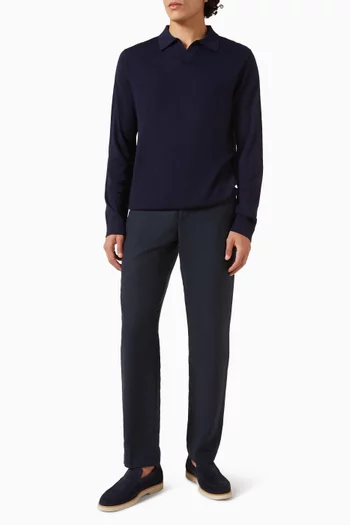 Long-Sleeve Polo Shirt in Merino Wool