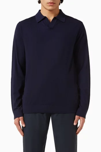 Long-Sleeve Polo Shirt in Merino Wool