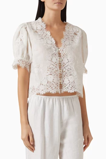 Idella Embroidered  Top in Ramie