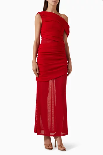 Darya Asymmetrical Gown in Crepe & Mesh