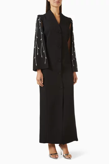 فستان سهرة بكاب مطرز بالكريستال