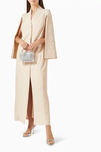 فستان سهرة بكاب مطرز بالكريستال