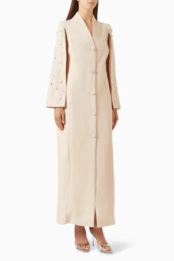 فستان سهرة بكاب مطرز بالكريستال