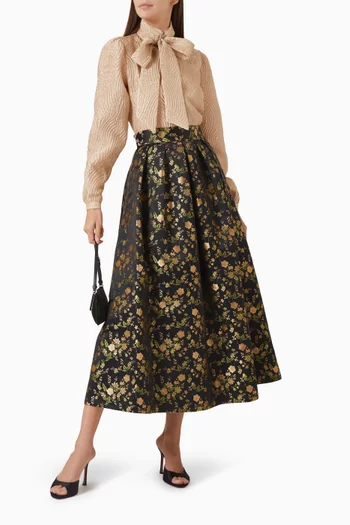 Floral-jacquard Pleated Skirt
