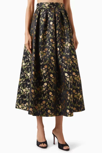 Floral-jacquard Pleated Skirt