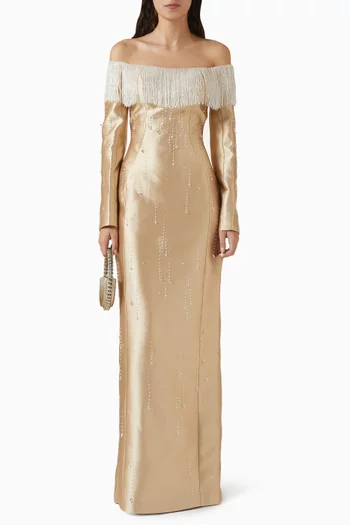 Talia Embellished Off-shoulder Maxi Dress