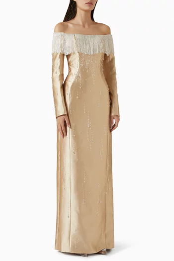 Talia Embellished Off-shoulder Maxi Dress