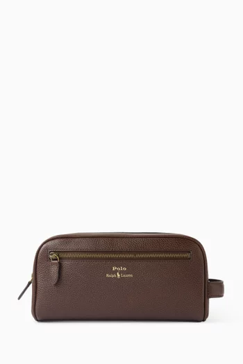 Logo Toiletry Bag in Leather