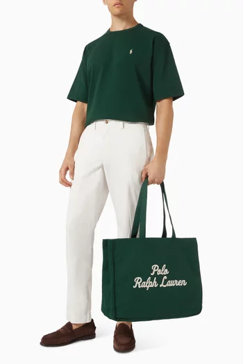 Embroidered East-west Tote Bag in Canvas