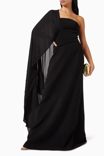 One-shoulder Gown in Velvet Satin & Chiffon