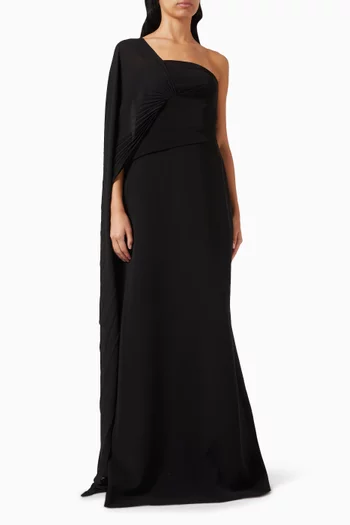One-shoulder Gown in Velvet Satin & Chiffon