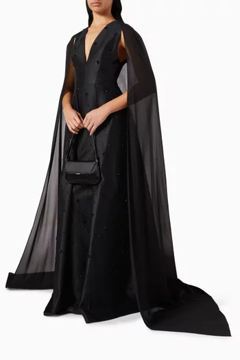 V-neck Cape Gown in Taffeta