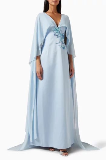 Embellished Cape Gown in Taffeta Mikado