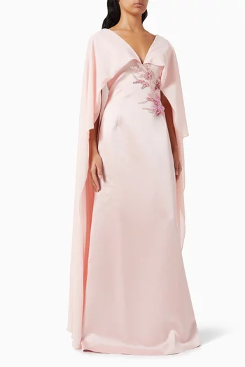 Embellished Cape Gown in Taffeta Mikado