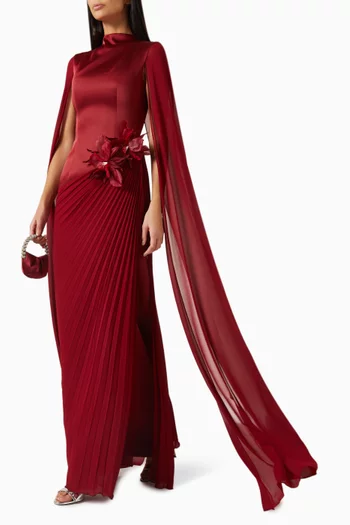 Pleated Cape Gown in Taffeta Mikado