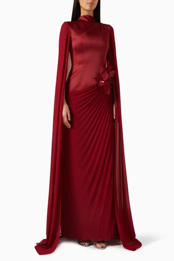 Pleated Cape Gown in Taffeta Mikado
