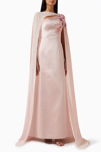 Floral Applique Cape Gown