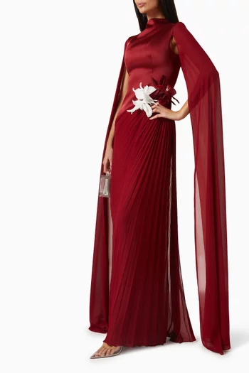 Pleated Cape Gown in Taffeta Mikado