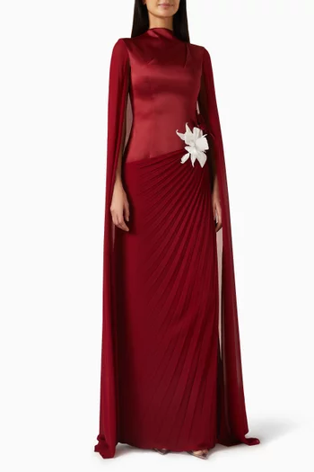 Pleated Cape Gown in Taffeta Mikado