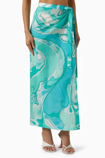 تنورة بتصميم ملفوف بنقشة اوركيدي قطن موسلين