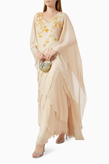 Bead-embellished Cape Dress in Chiffon