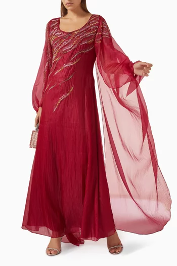 Sequin-embellished Cape Dress in Organza